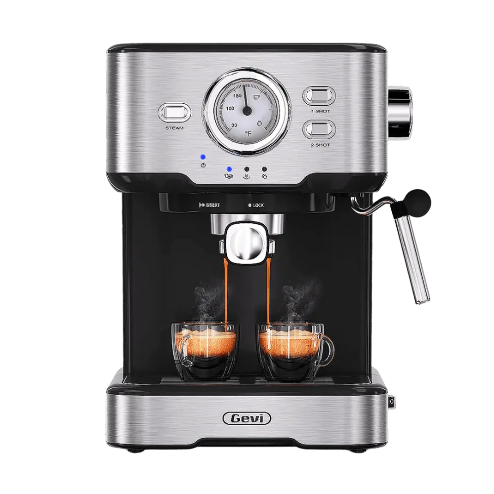 GEVI 2-in-1 Espresso Machine with Milk Frother Wand and Dual Temperature Control 20 Bar ECMD0