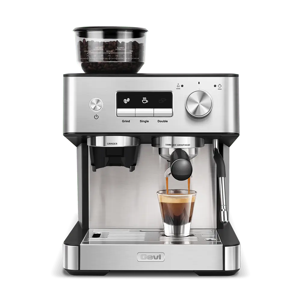 GEVI 20 Bar Espresso Maker with  Built-in Bean Grinder & Milk Frother ECMI0