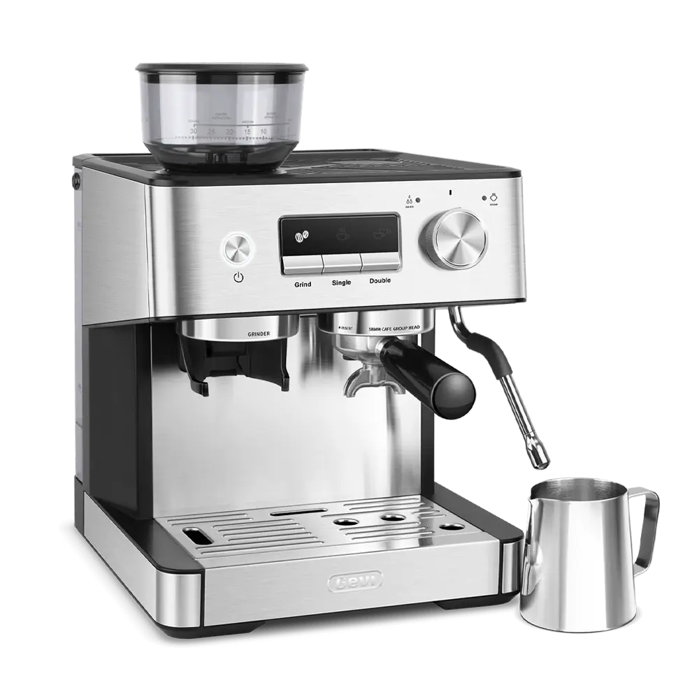 GEVI 20 Bar Espresso Maker with  Built-in Bean Grinder & Milk Frother ECMI0