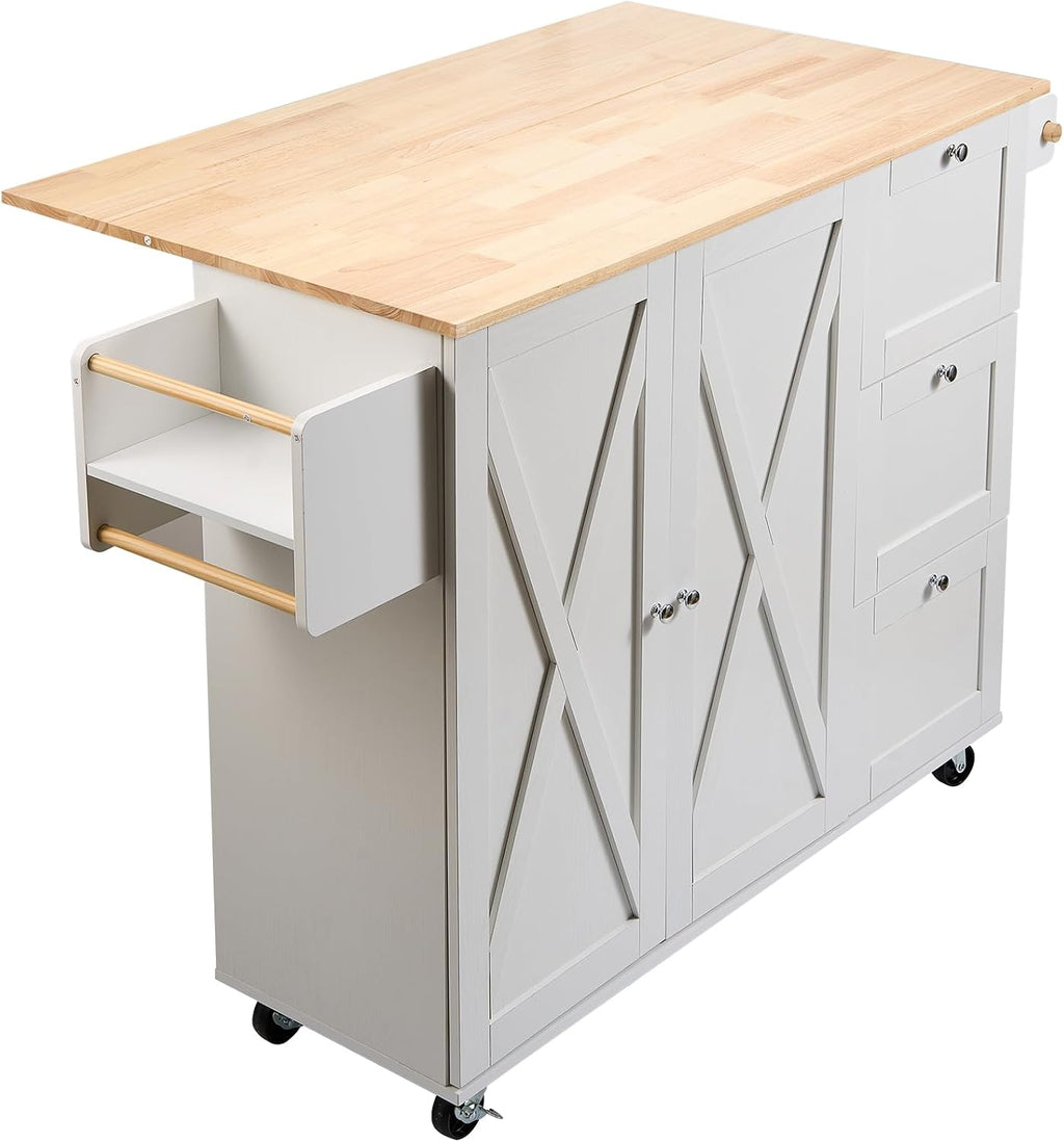 Kitchen Island Cart with Solid Wood Top, 35.4" Width Mobile Carts with Storage Cabinet, Rolling Kitchen Table with Spice Rack, Towel Rack, and Drawer, Portable Islands on Wheels, White | Rolling Kitchen Table with Storage Cabinet, Spice Rack, Towel
