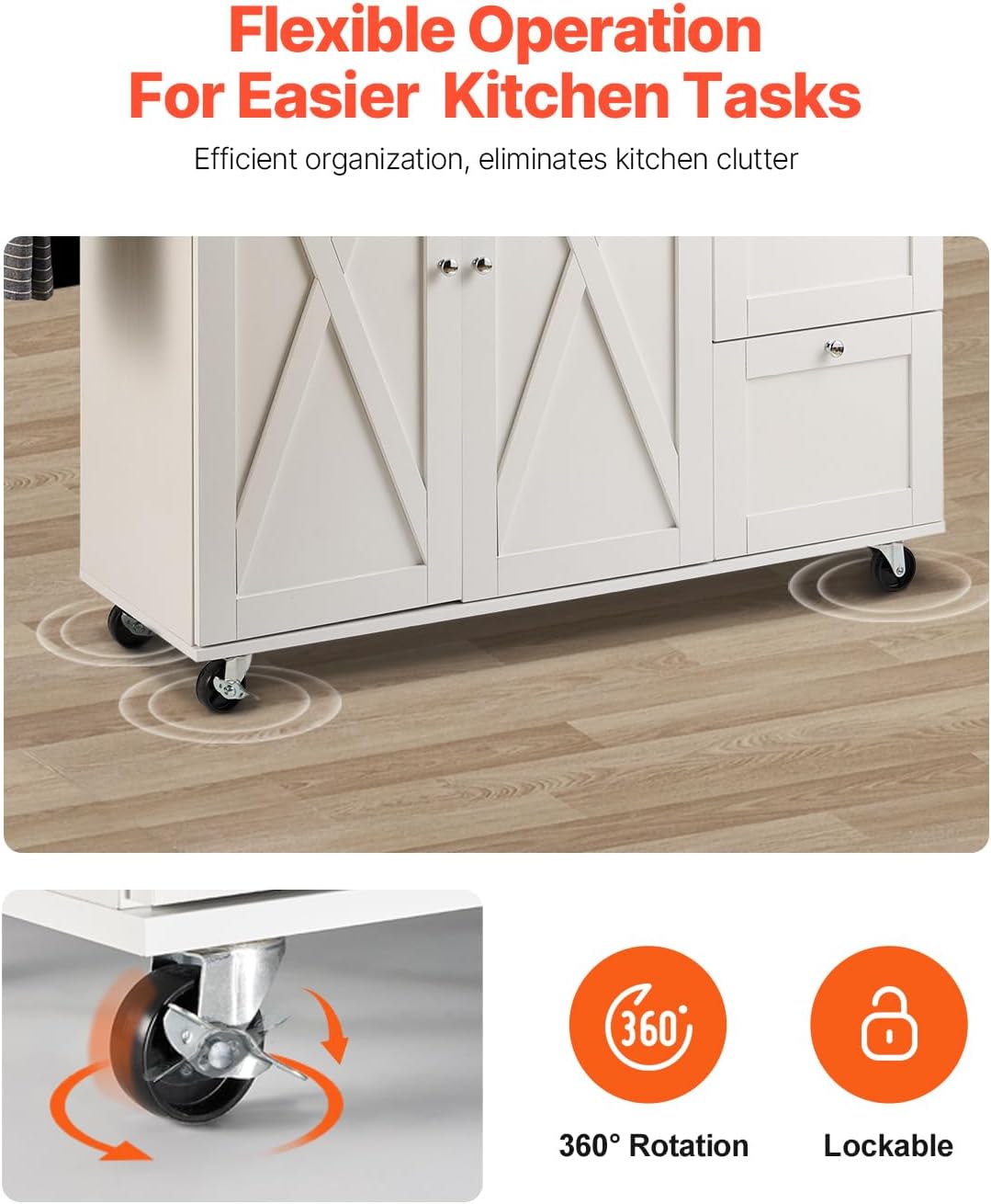 Kitchen Island Cart with Solid Wood Top, 35.4" Width Mobile Carts with Storage Cabinet, Rolling Kitchen Table with Spice Rack, Towel Rack, and Drawer, Portable Islands on Wheels, White | Rolling Kitchen Table with Storage Cabinet, Spice Rack, Towel