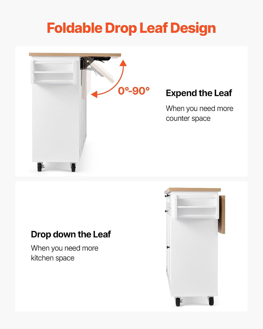 Kitchen Island Cart with Solid Wood Top, 35.4" Width Mobile Carts with Storage Cabinet, Rolling Kitchen Table with Spice Rack, Towel Rack, and Drawer, Portable Islands on Wheels, White | Rolling Kitchen Table with Storage Cabinet, Spice Rack, Towel