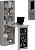 Foldable Convertible Writing Table, Wall Mounted Space-Saving Computer Desk with Chalkboard and Storage Shelves for Small Spaces, Home Office, Bedroom, Dorm, Apartment, White