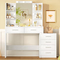 Large Vanity Desk with LED Lighted Mirror & Power Outlet,Makeup Vanity Table with 7 Drawers,4 Shelves and 5 Hooks,Vanity Table, Vanity Desk Set for Bedroom,Bathroom,White