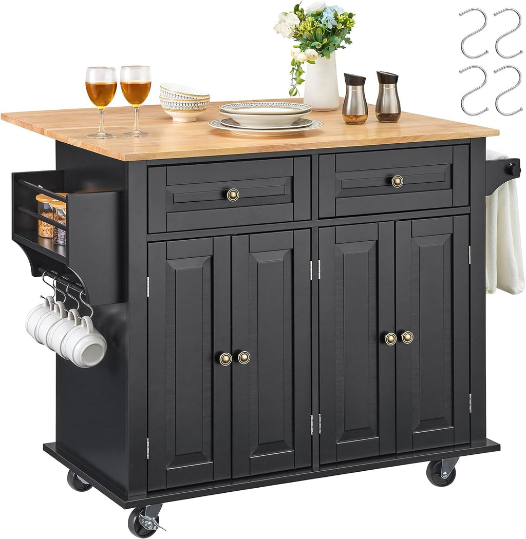 Kitchen Island Cart with Solid Wood Top, 35.4" Width Mobile Carts with Storage Cabinet, Rolling Kitchen Table with Spice Rack, Towel Rack, and Drawer, Portable Islands on Wheels, White | Rolling Kitchen Table with Storage Cabinet, Spice Rack, Towel