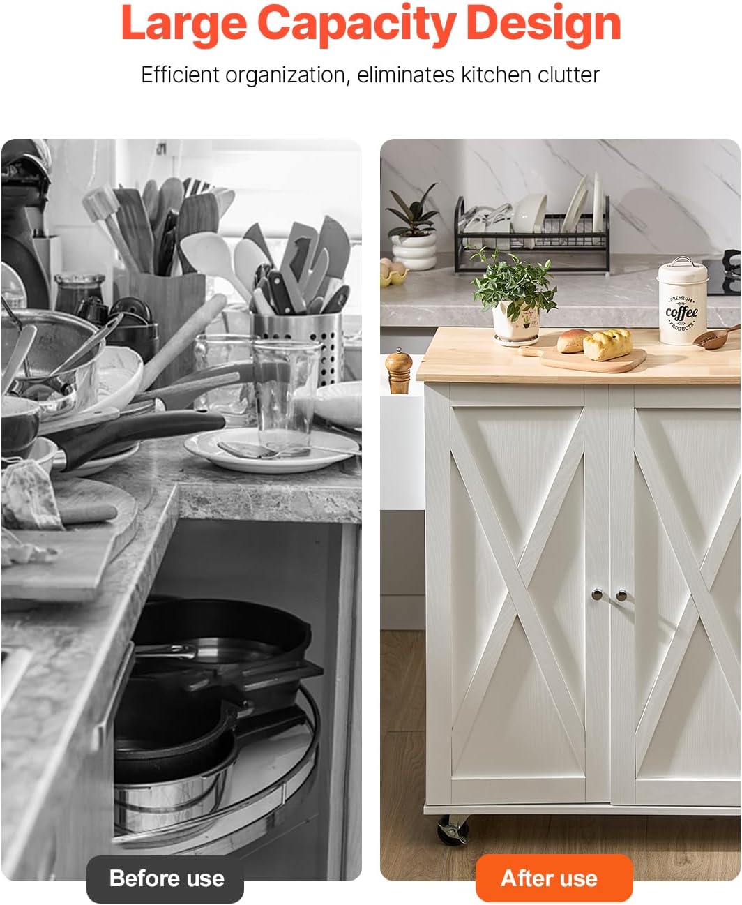 Kitchen Island Cart with Solid Wood Top, 35.4" Width Mobile Carts with Storage Cabinet, Rolling Kitchen Table with Spice Rack, Towel Rack, and Drawer, Portable Islands on Wheels, White | Rolling Kitchen Table with Storage Cabinet, Spice Rack, Towel