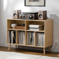 Record Player Stand with Vinyl Storage Cabinet, Wood Turntable Table Open Shelf Holder Up to 350 Albums Cube Storage Organizer for Living Room, Office, Brown