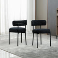 White Boucle Dining Chairs Set of 2, Mid Century Modern Kitchen Chairs, Upholstered Dining Room Chairs with Curved Backrest and Black Metal Legs