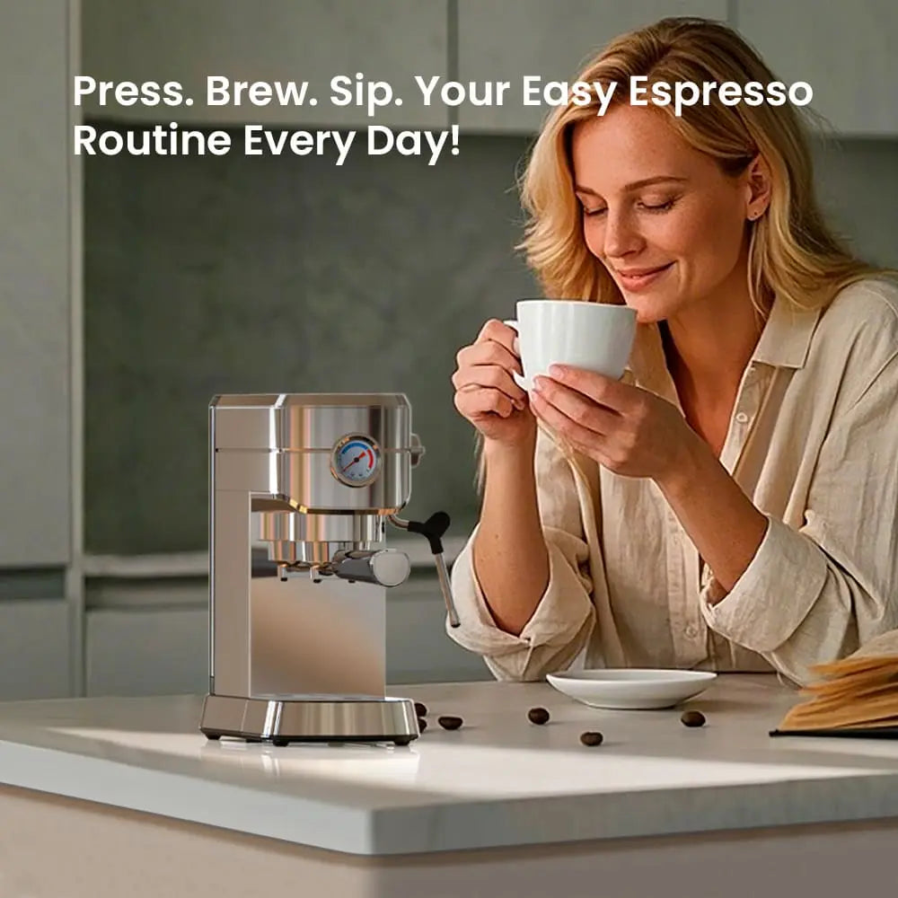 Compact Espresso Coffee Machine with Milk Frother ECMG0
