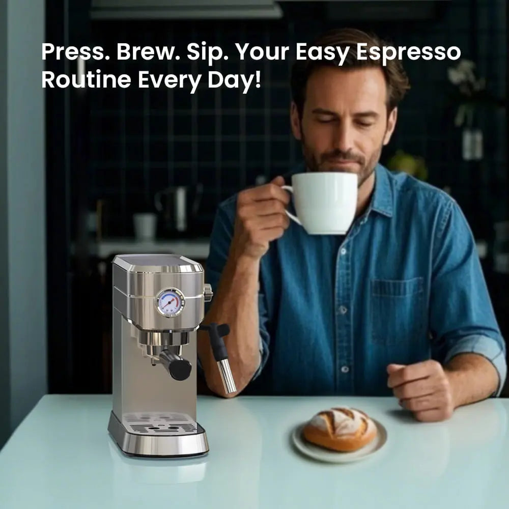 Compact Espresso Coffee Machine with Milk Steam Wand ECMA0