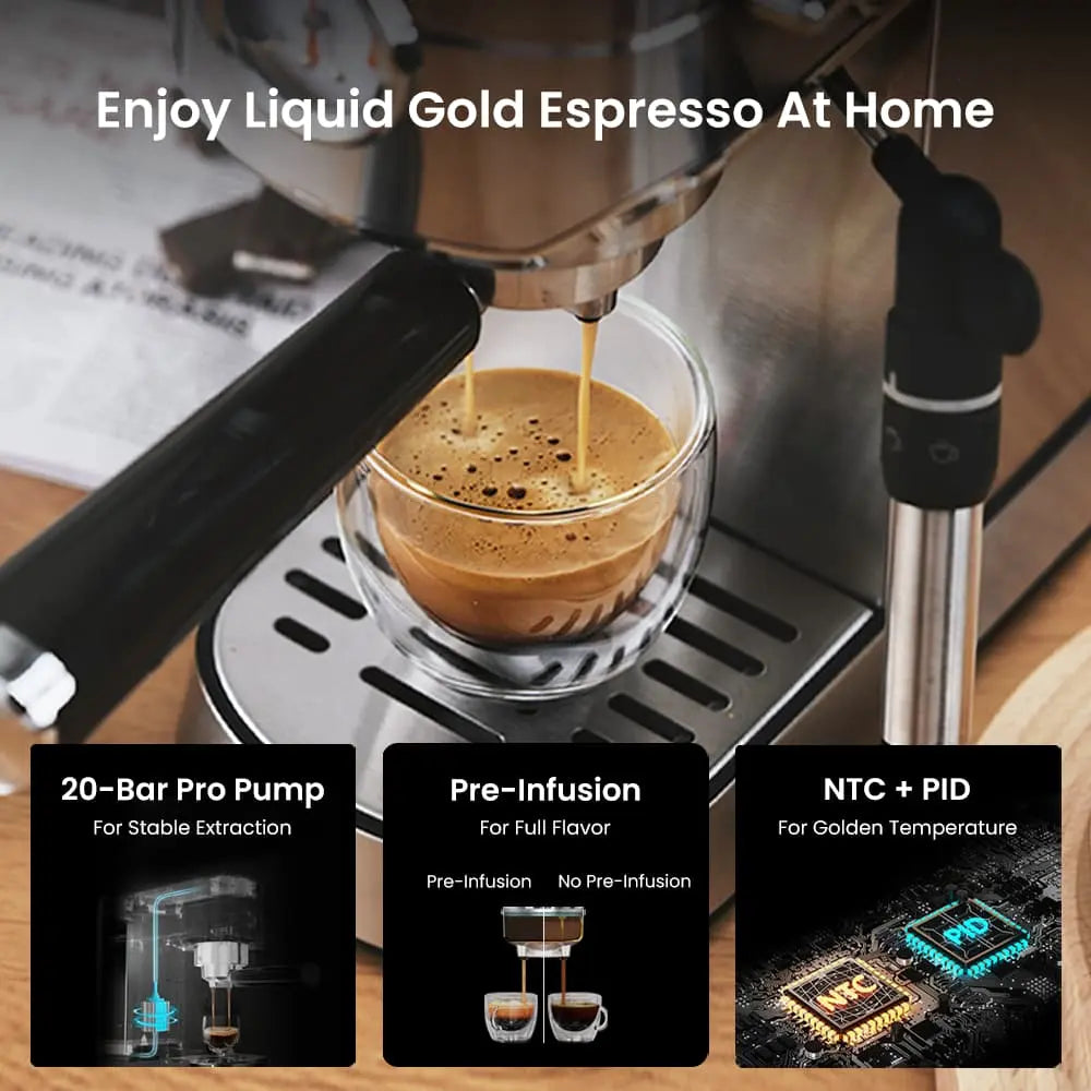 Compact Espresso Coffee Machine with Milk Steam Wand ECMA0