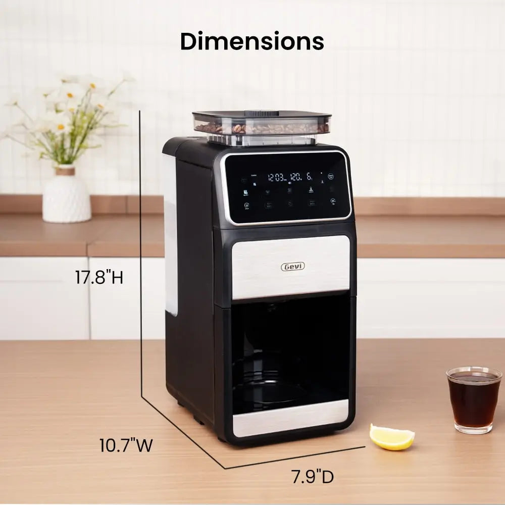 GEVI 10-Cup Drip Coffee Maker Machine with Grinder and LED Touchscreen DCMF0