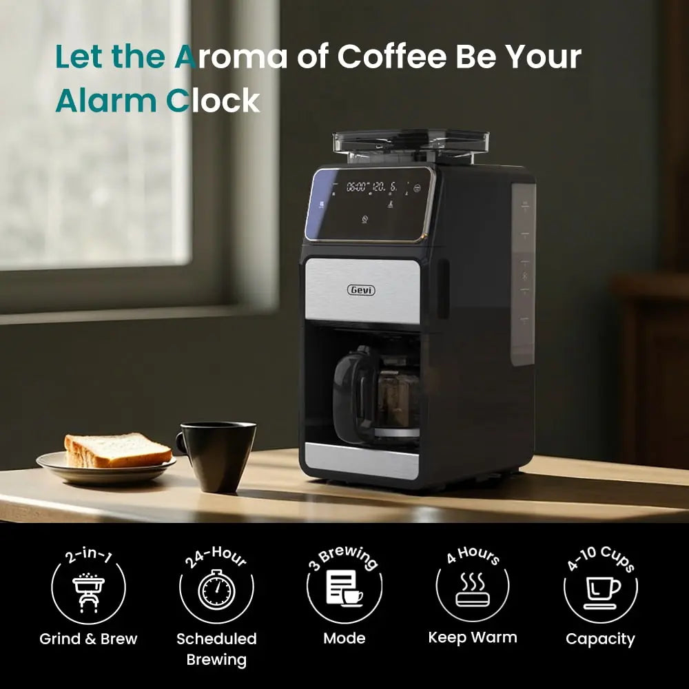 GEVI 10-Cup Drip Coffee Maker Machine with Grinder and LED Touchscreen DCMF0
