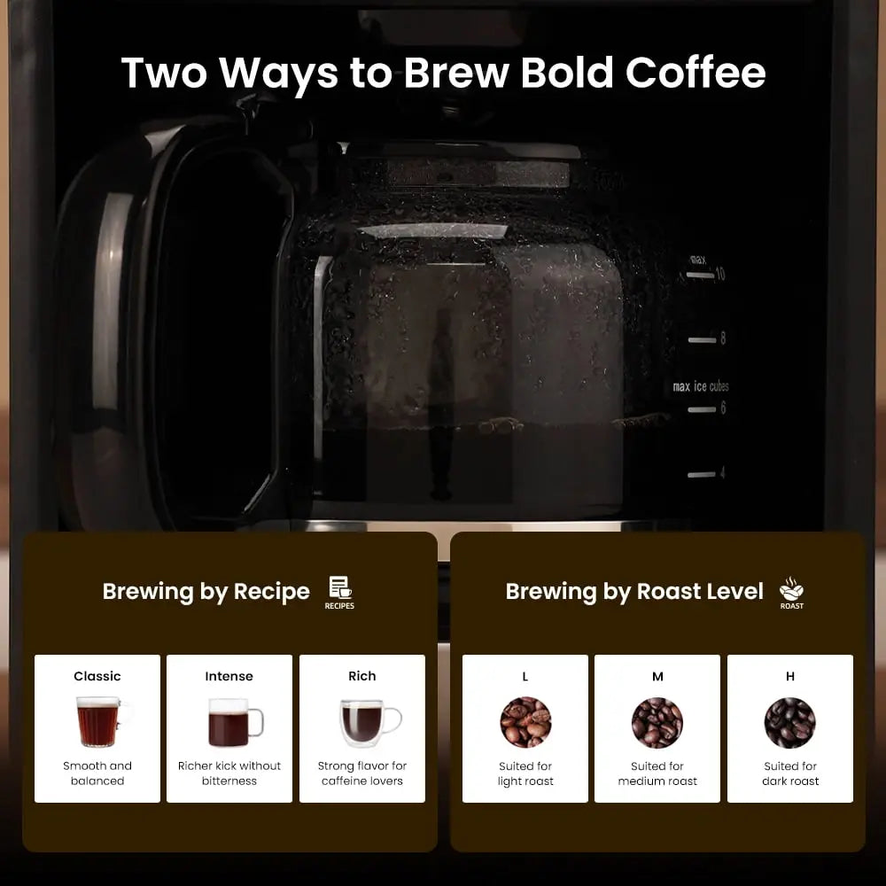 GEVI 10-Cup Drip Coffee Maker Machine with Grinder and LED Touchscreen DCMF0