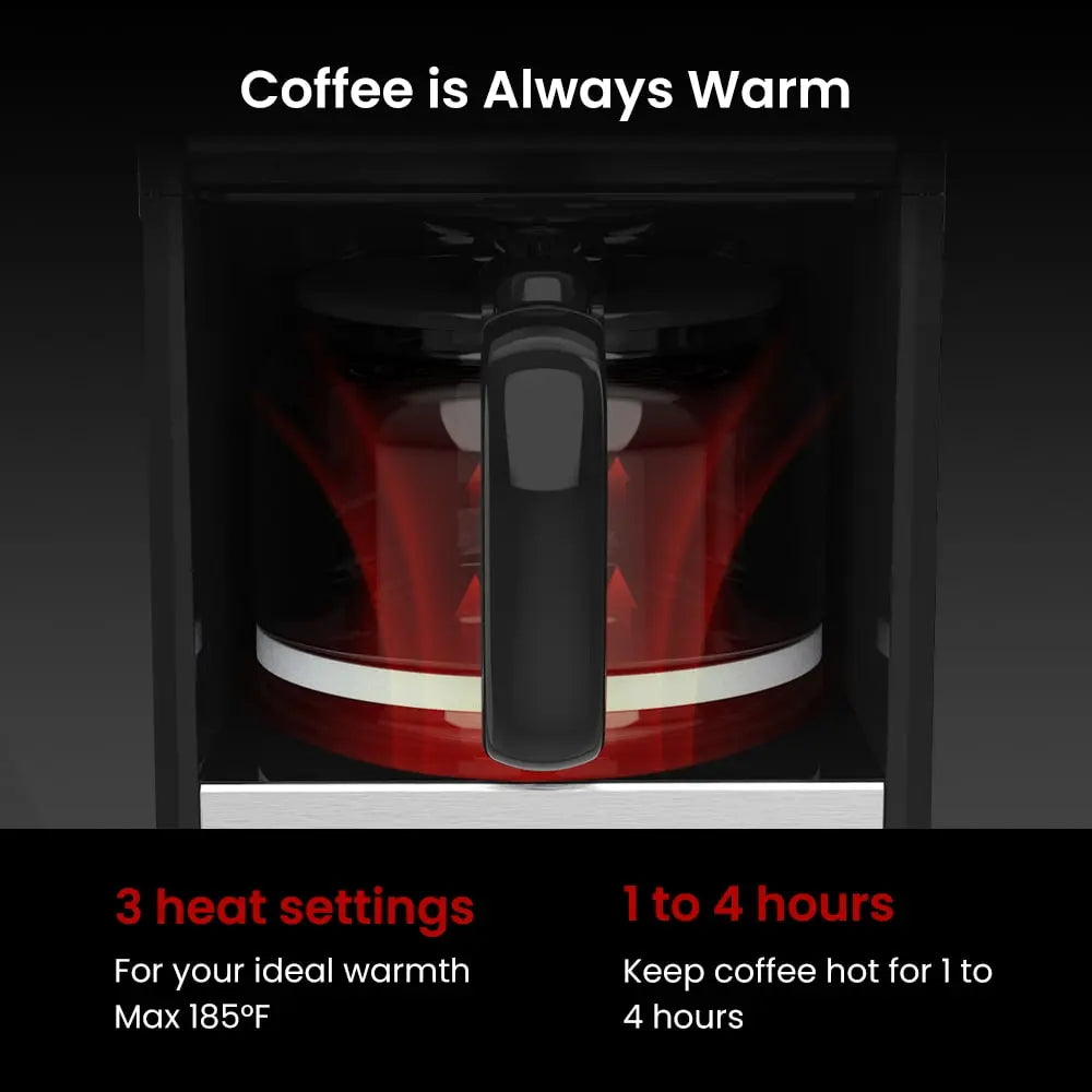 GEVI 10-Cup Drip Coffee Maker Machine with Grinder and LED Touchscreen DCMF0