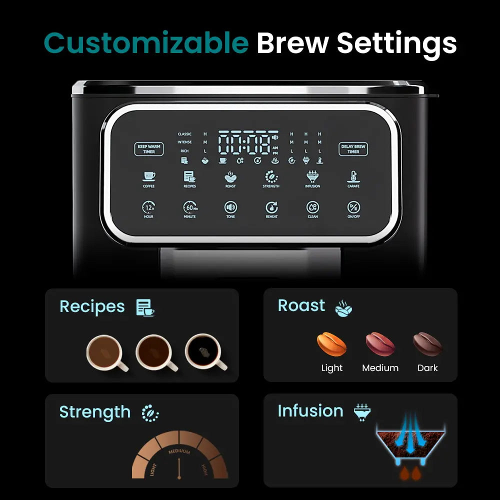 GEVI 12-Cup Programmable  Drip Coffee Maker Machine with LED Touchscreen DCMA0