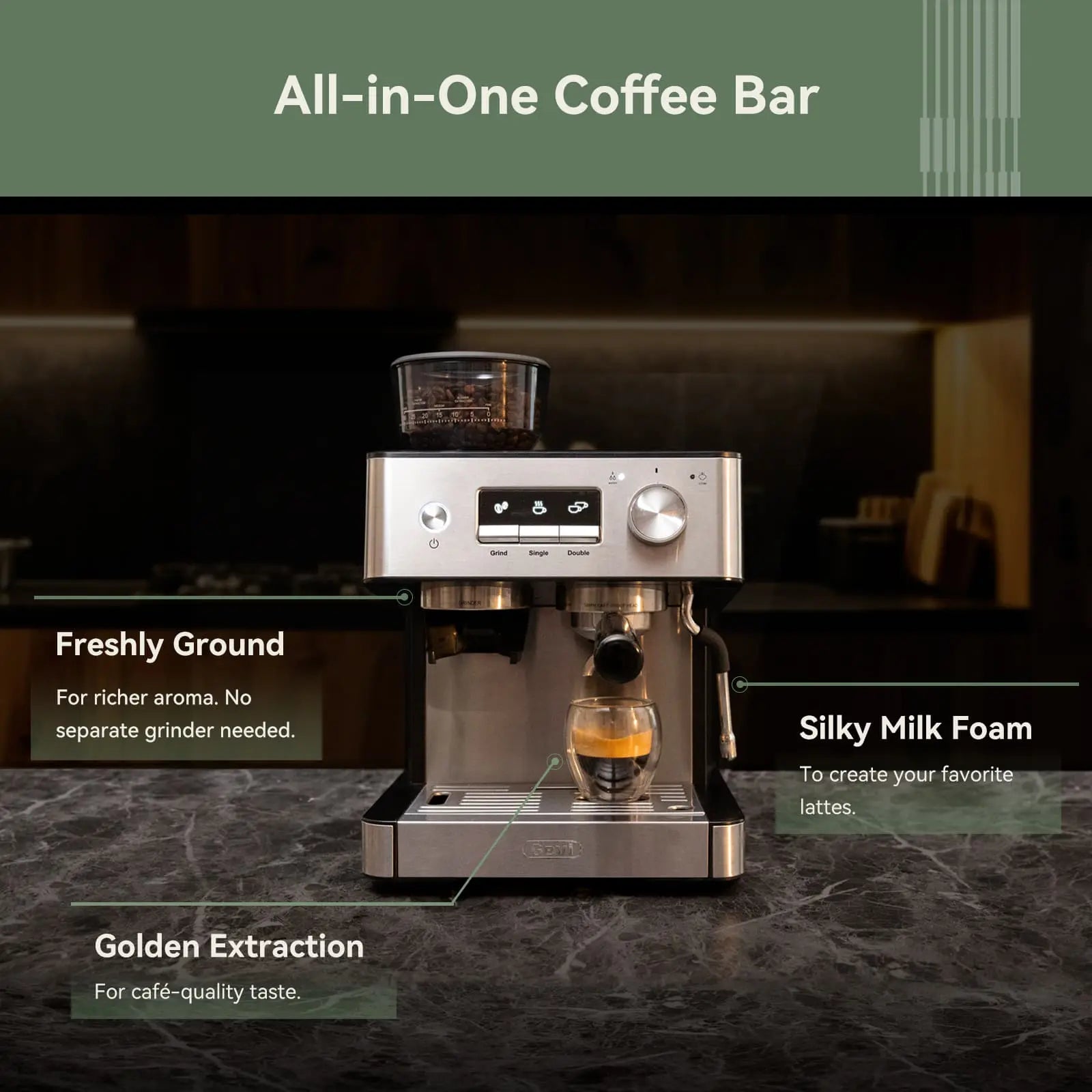 GEVI 20 Bar Espresso Maker with  Built-in Bean Grinder & Milk Frother ECMI0