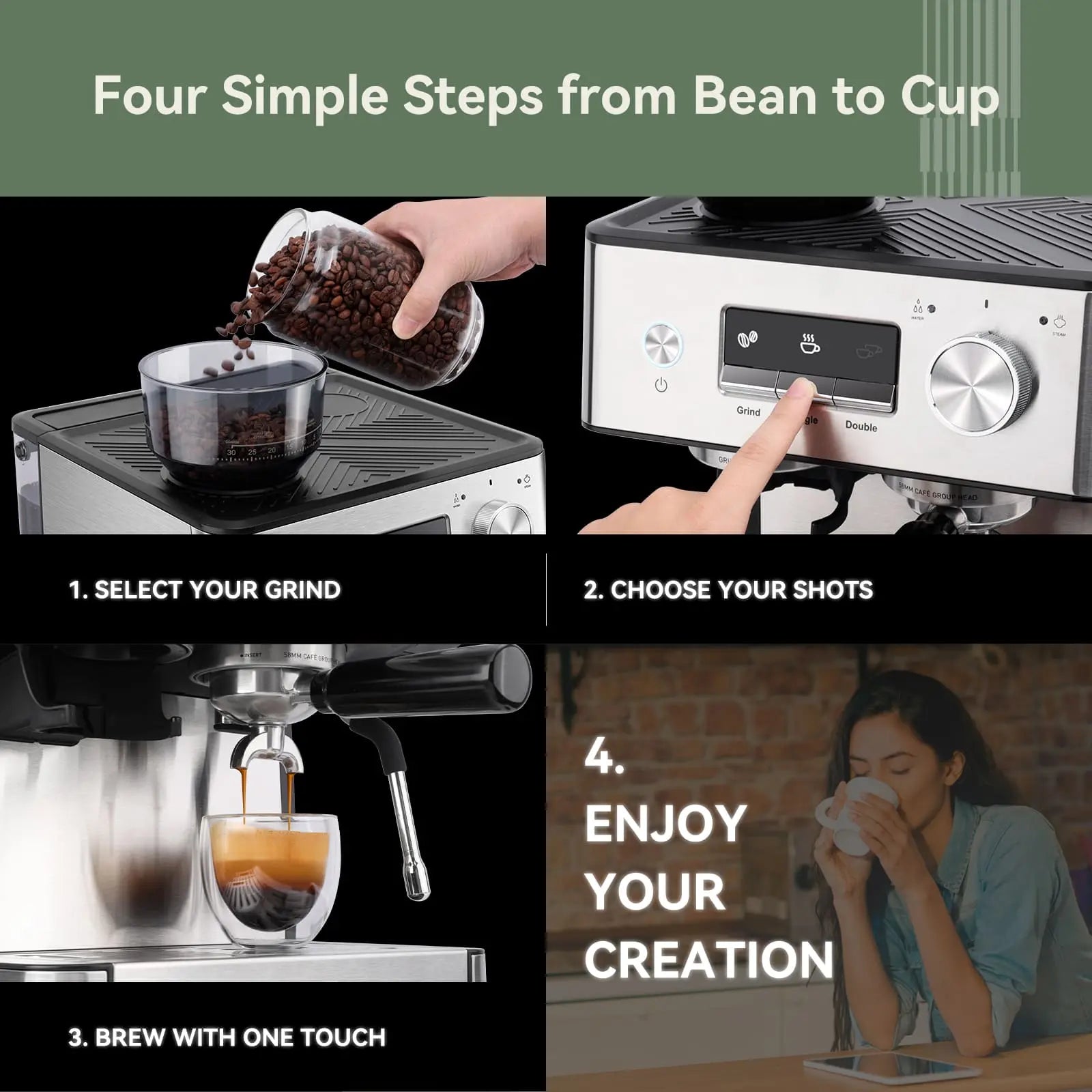 GEVI 20 Bar Espresso Maker with  Built-in Bean Grinder & Milk Frother ECMI0