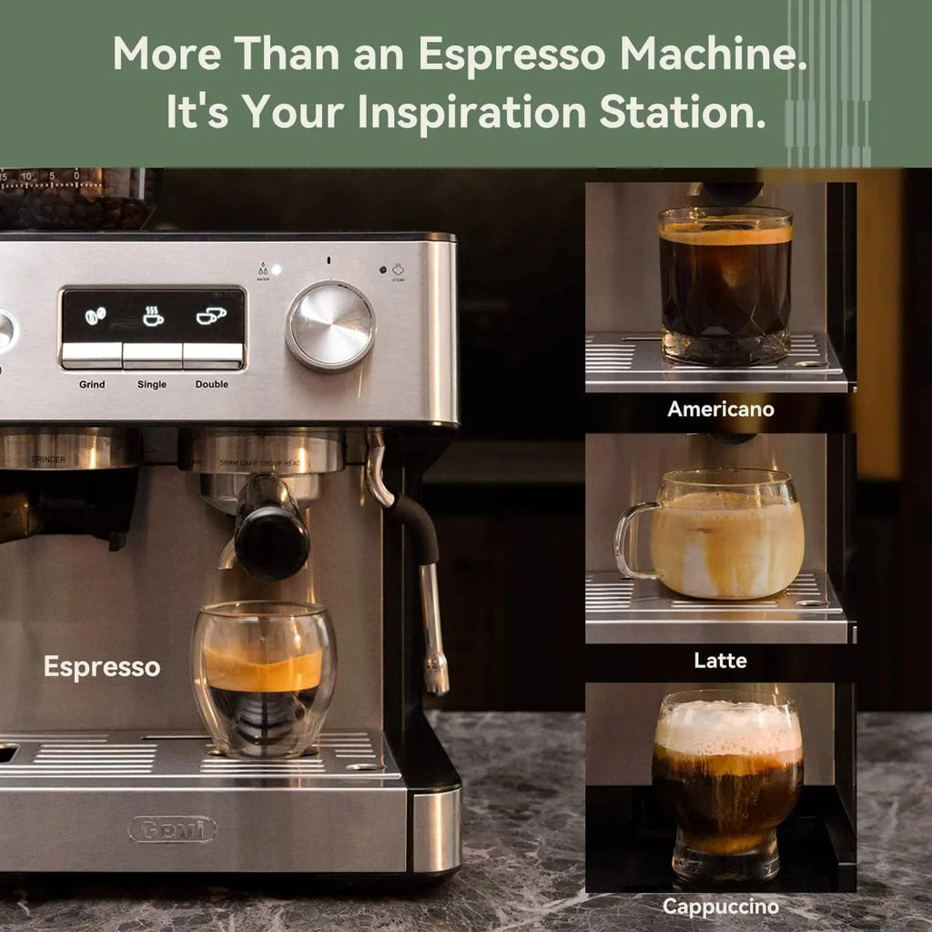 GEVI 20 Bar Espresso Maker with  Built-in Bean Grinder & Milk Frother ECMI0