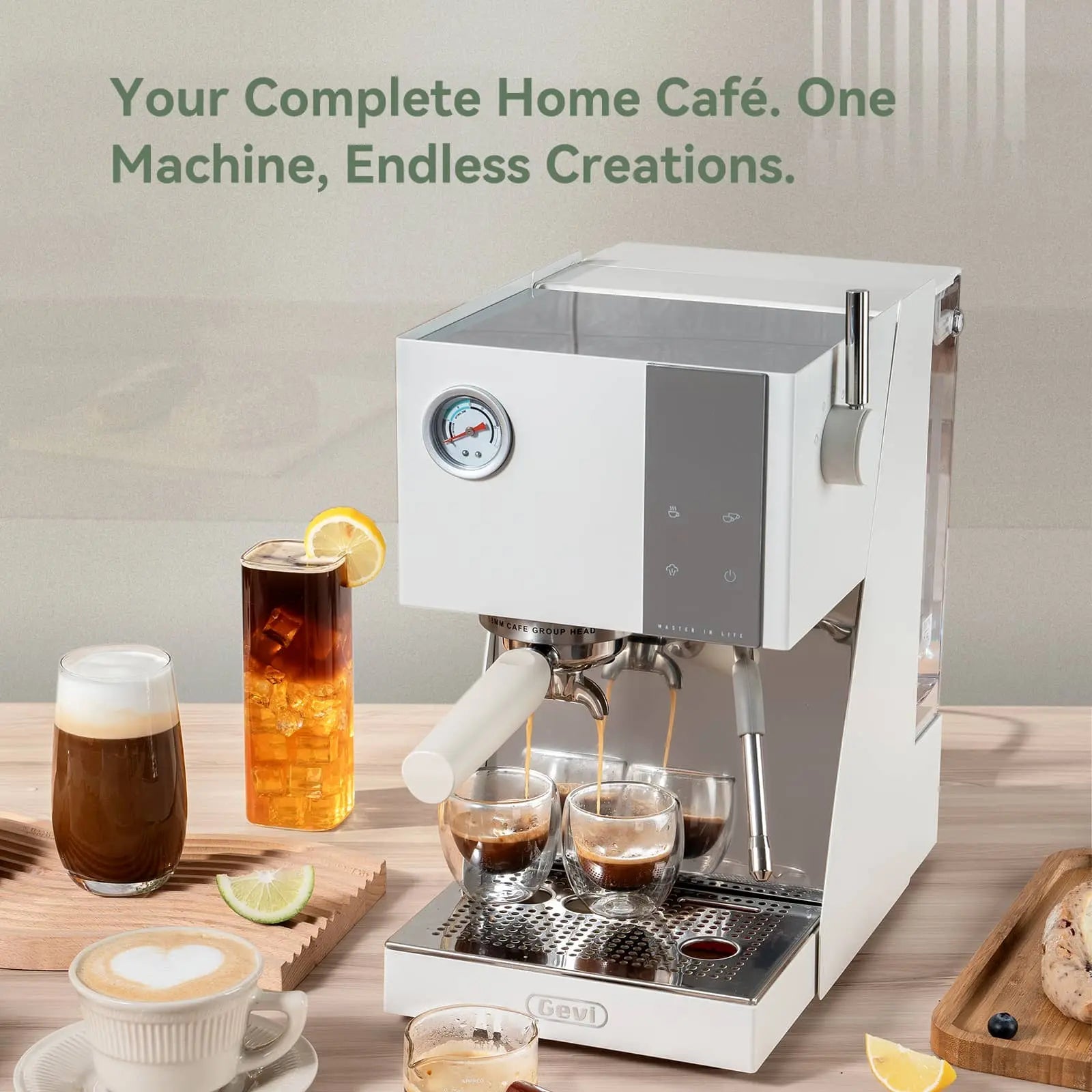 GEVI 20 Bar Semi Automatic Espresso Coffee Machine with OPV and Dual Display Touch Screen ECMN0