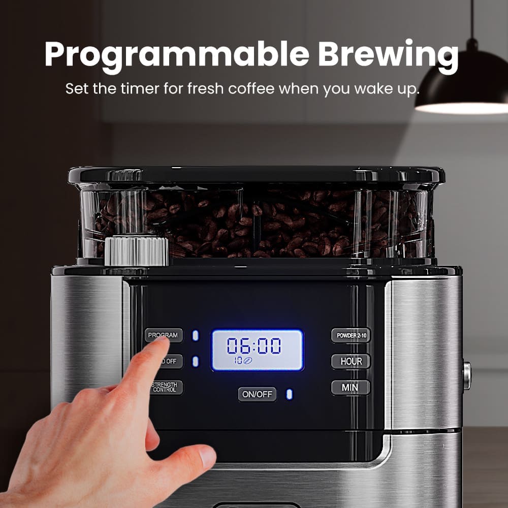 GEVI Programmable 10-Cup Grind & Brew Coffee Maker Machine with Built-in Grinder DCMB0
