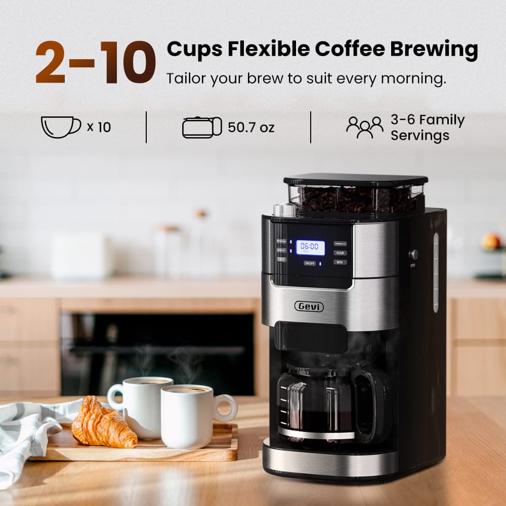 GEVI Programmable 10-Cup Grind & Brew Coffee Maker Machine with Built-in Grinder DCMB0