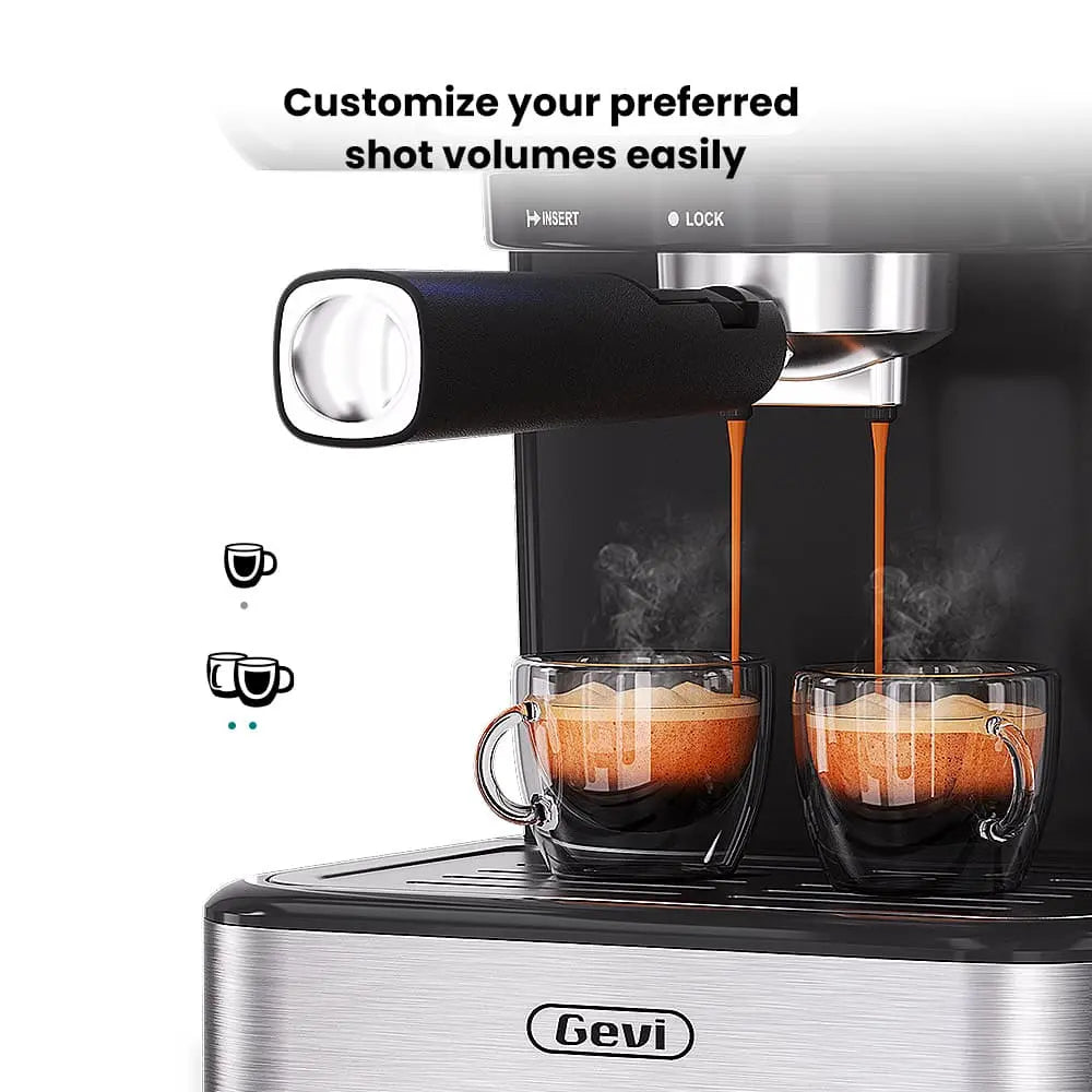 GEVI 2-in-1 Espresso Machine with Milk Frother Wand and Dual Temperature Control 20 Bar ECMD0