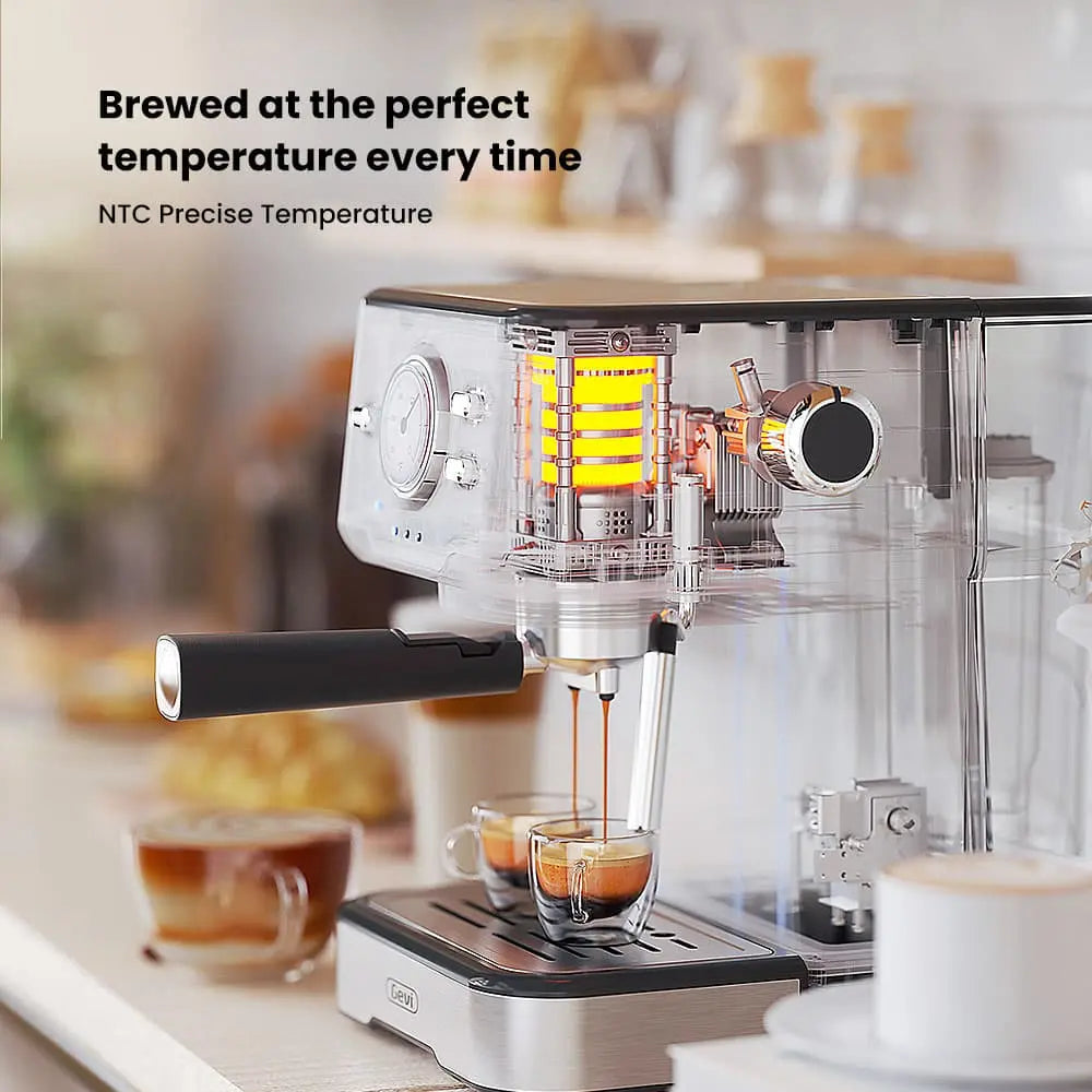 GEVI 2-in-1 Espresso Machine with Milk Frother Wand and Dual Temperature Control 20 Bar ECMD0